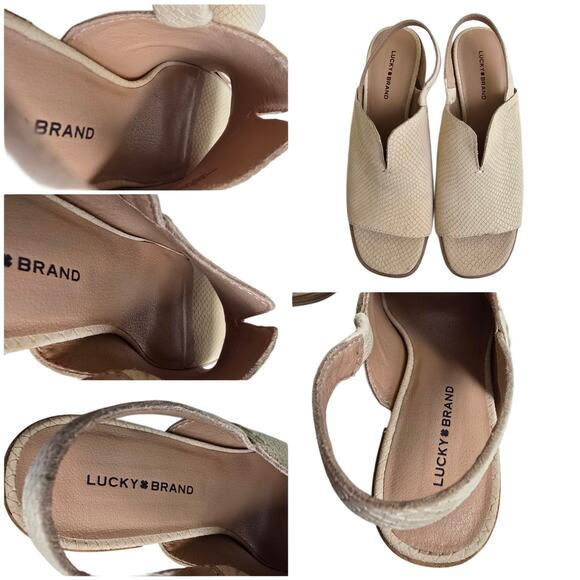 Block Heel Slingback Mule Lucky Brand Jaila Size 9 Sandals Beige Leather Reptile - Picture 9 of 12